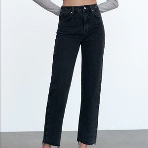 ZARA high waisted straight black jeans 8